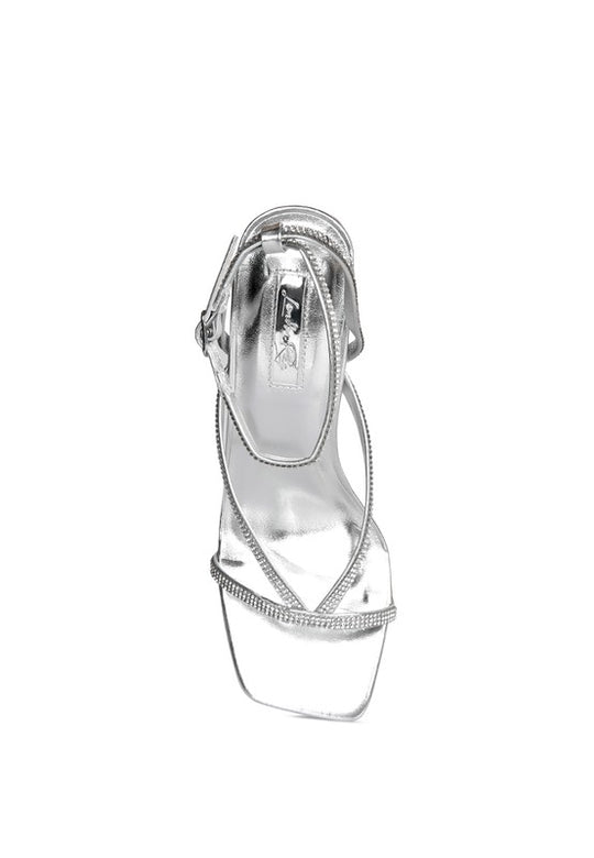 Sparkling Stride Diamante Mid Heel Sandal