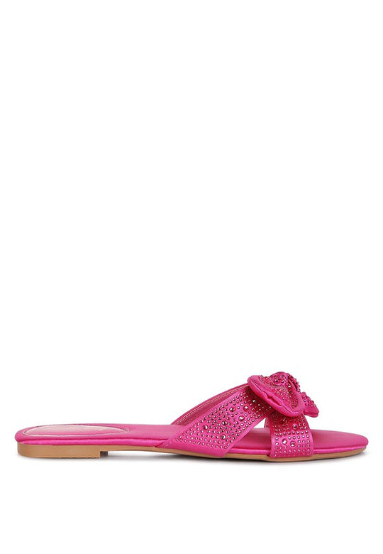 Fleurette Fushia Bow Flat Sandals