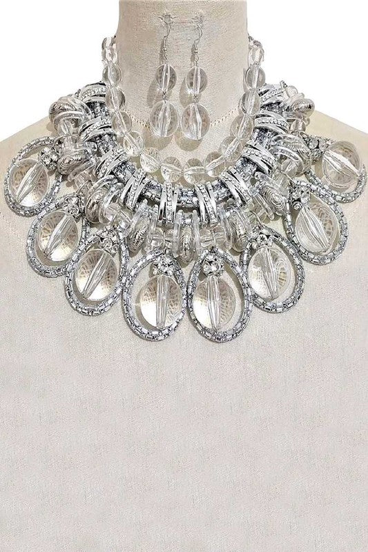 Radiant Clear Beads Statement Necklace and Earring Set-Slay Eclectic