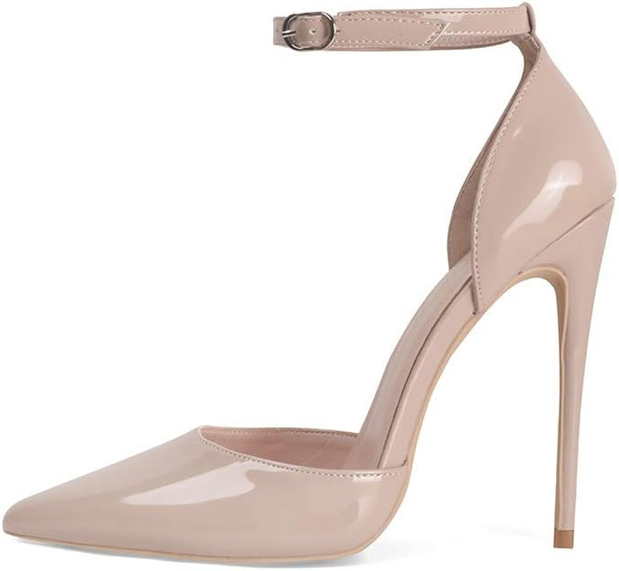 High Heels, Women Pumps D'Orsay Ankle Strap Pointed Toe Stiletto Heels Party Wedding Shoes Nude 6