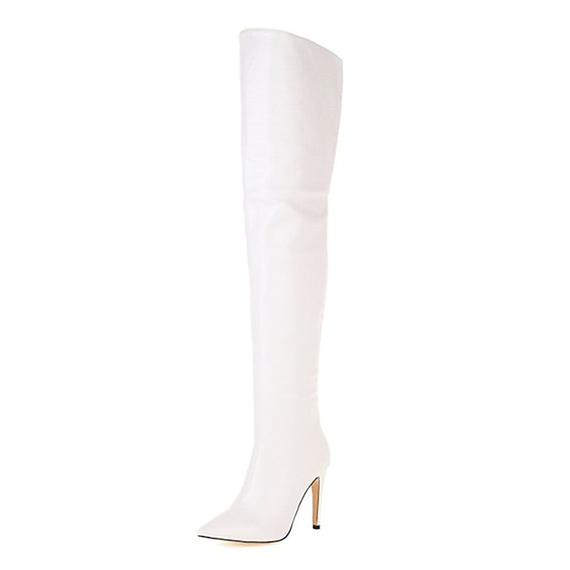 Women'S White Over-The-Knee Stiletto Heeled Boots – Sexy High Heel Thigh-High Fashion Footwear for Night Out & Parties