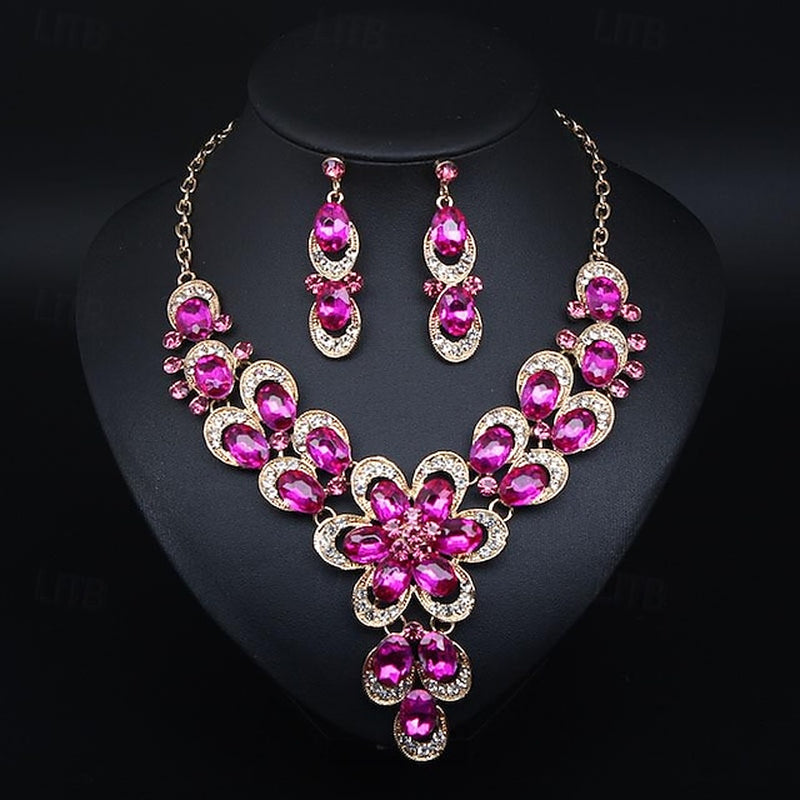 Jewelry Set 3Pcs Rhinestone Alloy Earrings Necklace Women'S Vintage Fashion Cute Geometrical Geometric Jewelry Set for Wedding Party Anniversary