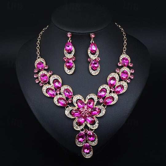 Jewelry Set 3Pcs Rhinestone Alloy Earrings Necklace Women'S Vintage Fashion Cute Geometrical Geometric Jewelry Set for Wedding Party Anniversary