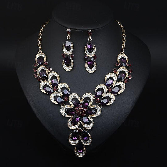 Jewelry Set 3Pcs Rhinestone Alloy Earrings Necklace Women'S Vintage Fashion Cute Geometrical Geometric Jewelry Set for Wedding Party Anniversary