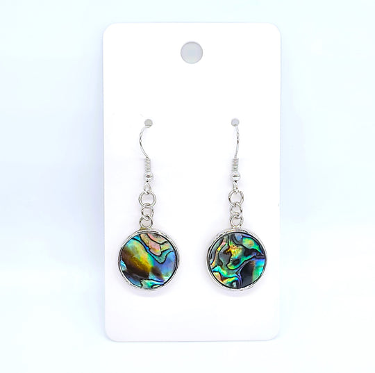 Blue Abalone / Paua Seashell Round Earrings
