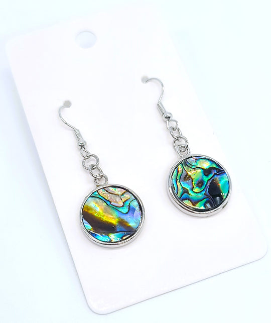 Blue Abalone / Paua Seashell Round Earrings