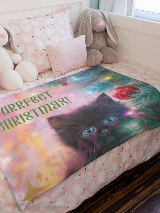 Purrfect Christmas Blanket, Soft Fleece, Cozy Gift for New Parents or Toddler Bedroom, AI Original Art Created by Owner of Slay Eclectic