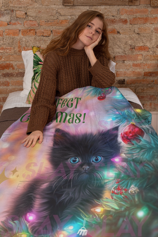 Purrfect Christmas Blanket, Soft Fleece, Cozy Gift for New Parents or Toddler Bedroom, AI Original Art Created by Owner of Slay Eclectic