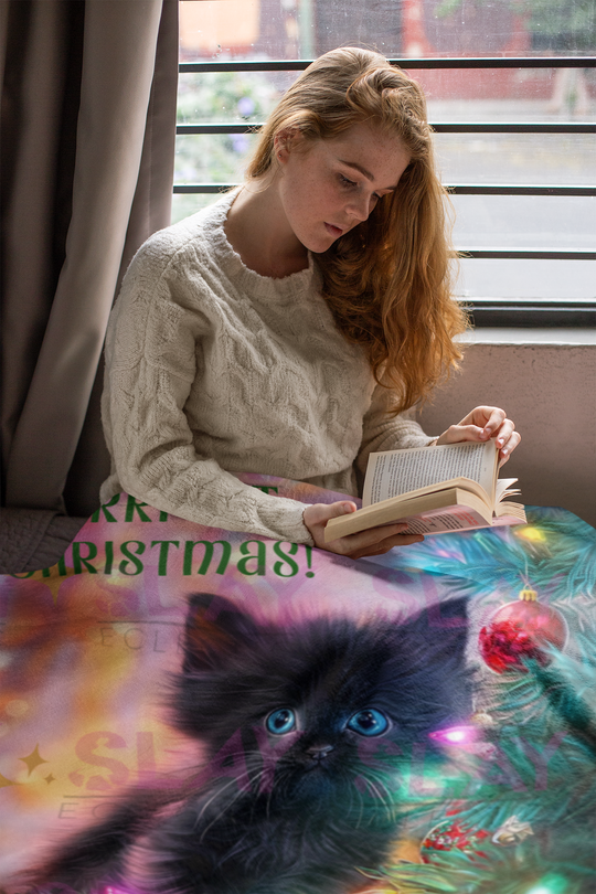 Purrfect Christmas Blanket, Soft Fleece, Cozy Gift for New Parents or Toddler Bedroom, AI Original Art Created by Owner of Slay Eclectic