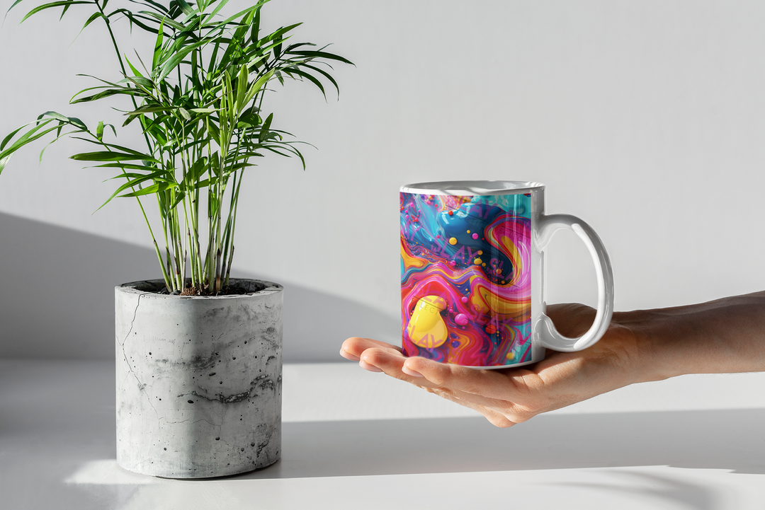 Vibrant Eclectic Coffee Mug, Abstract 4k AI, 11oz