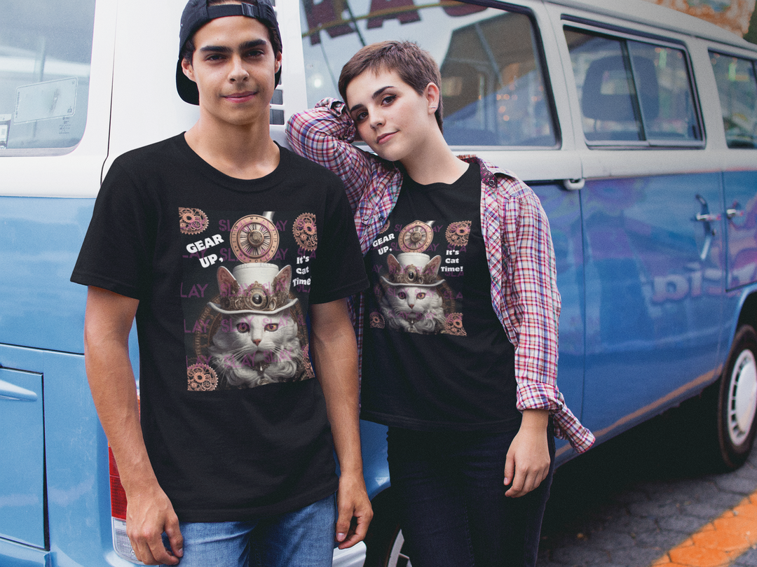 Whimsical Steampunk Cat Graphic Tee - A Purrfect Fit for Cat Lovers!