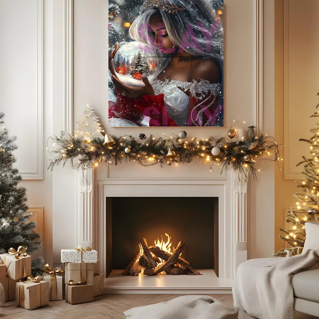 Woman Holding Snow Globe - Original AI Wall Art, Christmas Wall Art for Mom, Beautiful Christmas Gift-Slay Eclectic