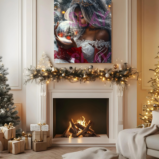 Woman Holding Snow Globe - Original AI Wall Art, Christmas Wall Art for Mom, Beautiful Christmas Gift