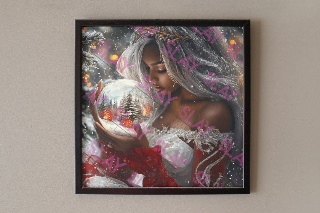 Woman Holding Snow Globe - Original AI Wall Art, Christmas Wall Art for Mom, Beautiful Christmas Gift-Slay Eclectic