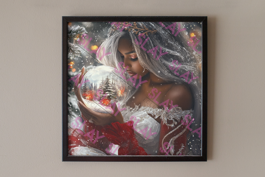 Woman Holding Snow Globe - Original AI Wall Art, Christmas Wall Art for Mom, Beautiful Christmas Gift