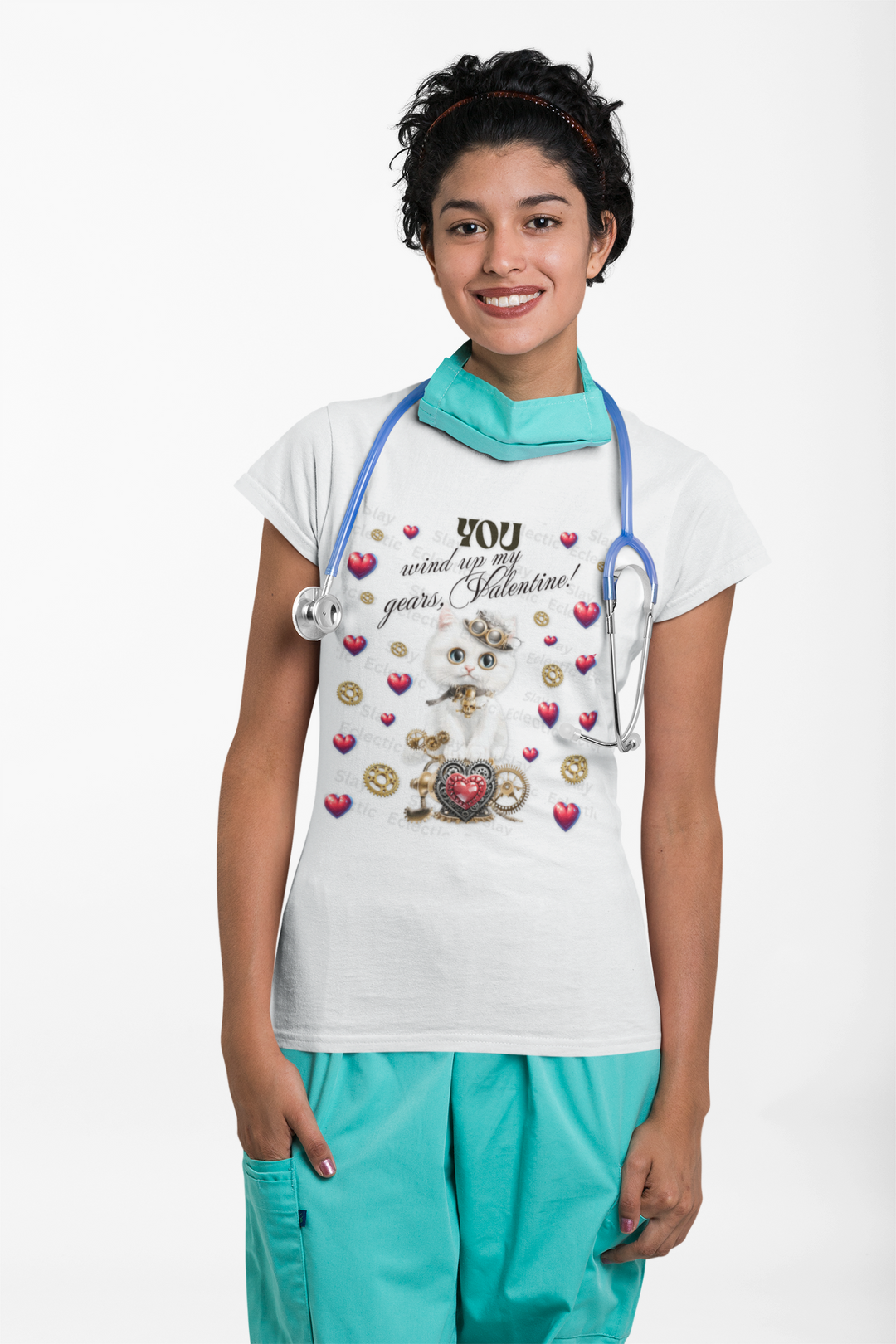 Valentine's Day Cat T-Shirt - "You Wind Up My Gears, Valentine!"