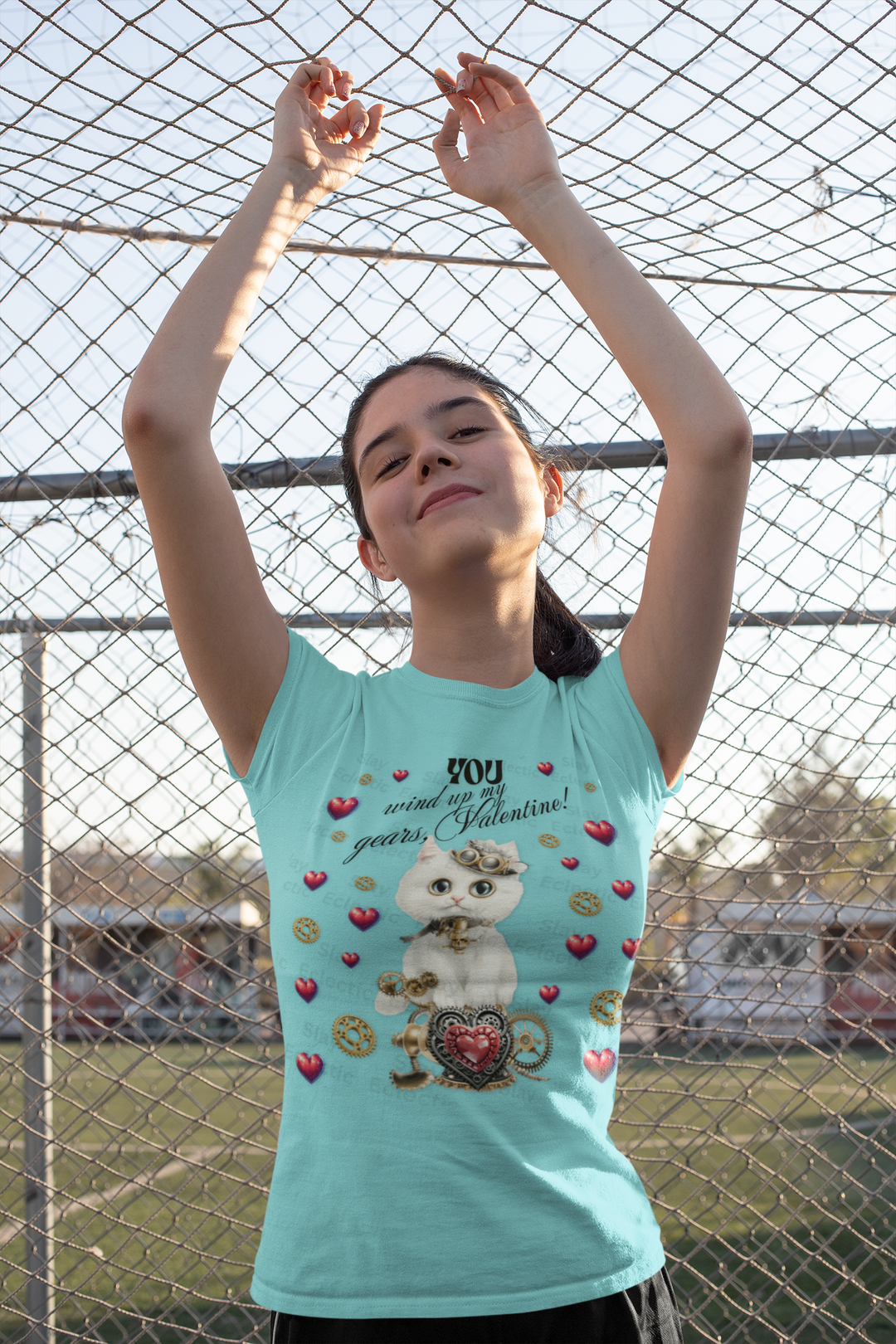 Valentine's Day Cat T-Shirt - "You Wind Up My Gears, Valentine!"