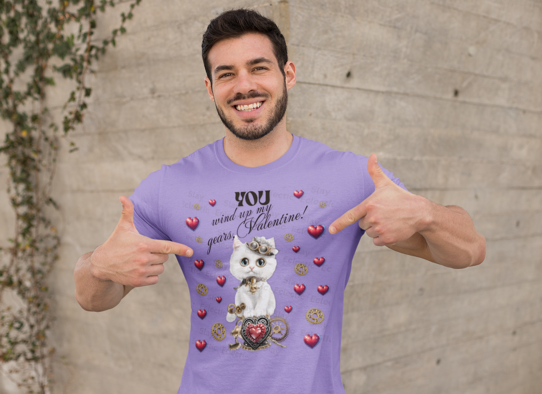 Valentine's Day Cat T-Shirt - "You Wind Up My Gears, Valentine!"