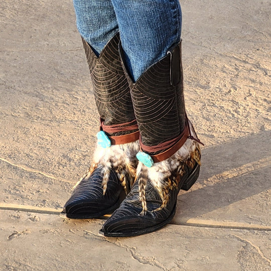 Boho Western Boot Wrap Cuff w/ Feathers & Turquoise 500f-1