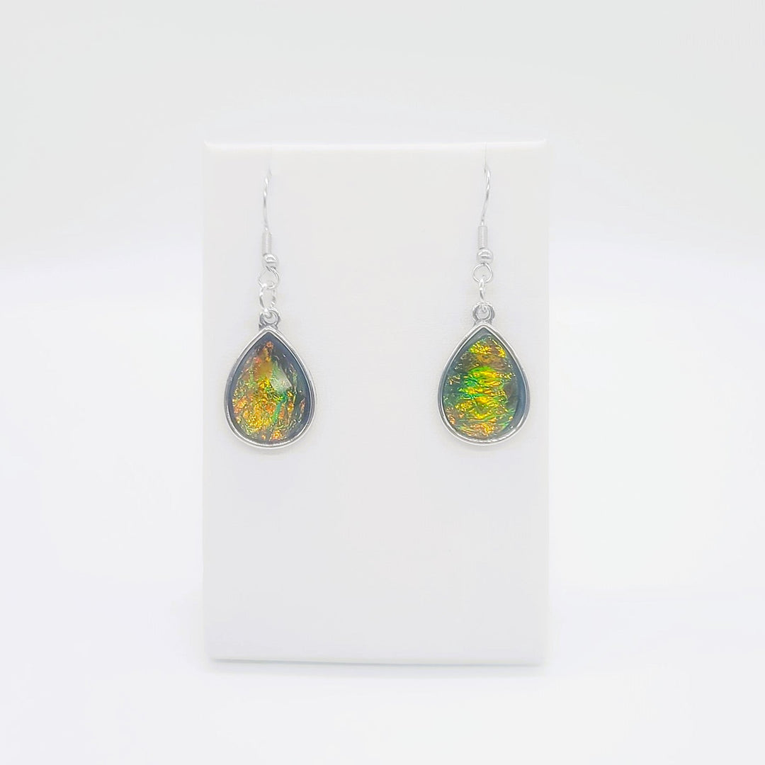 Black Opal (like) Sparkle Teardrop Pendant Earrings