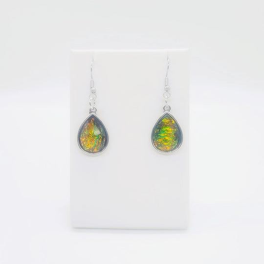 Black Opal (like) Sparkle Teardrop Pendant Earrings