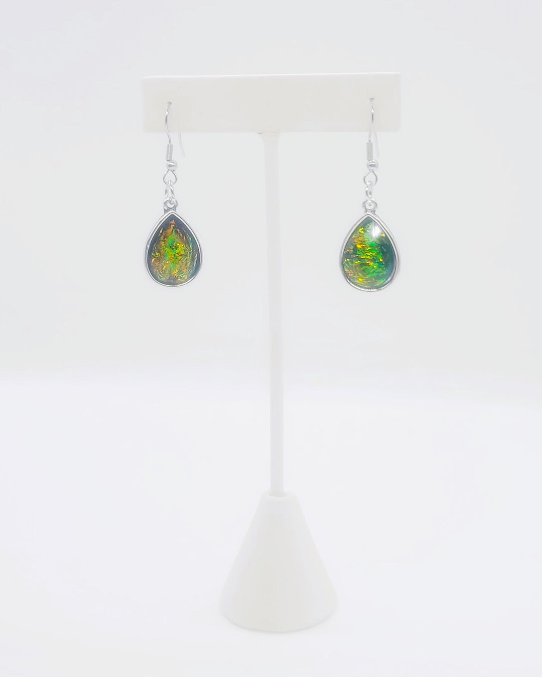 Black Opal (like) Sparkle Teardrop Pendant Earrings