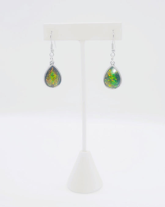 Black Opal (like) Sparkle Teardrop Pendant Earrings