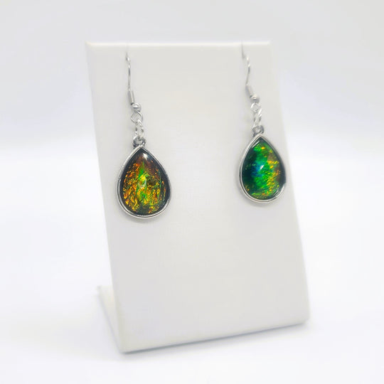 Black Opal (like) Sparkle Teardrop Pendant Earrings