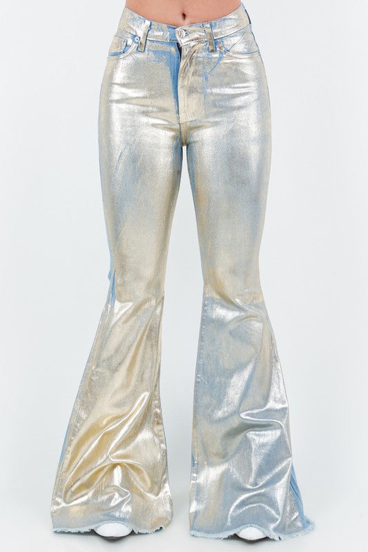 Glamorous Gold Foil Bell Bottom Jeans-Slay Eclectic