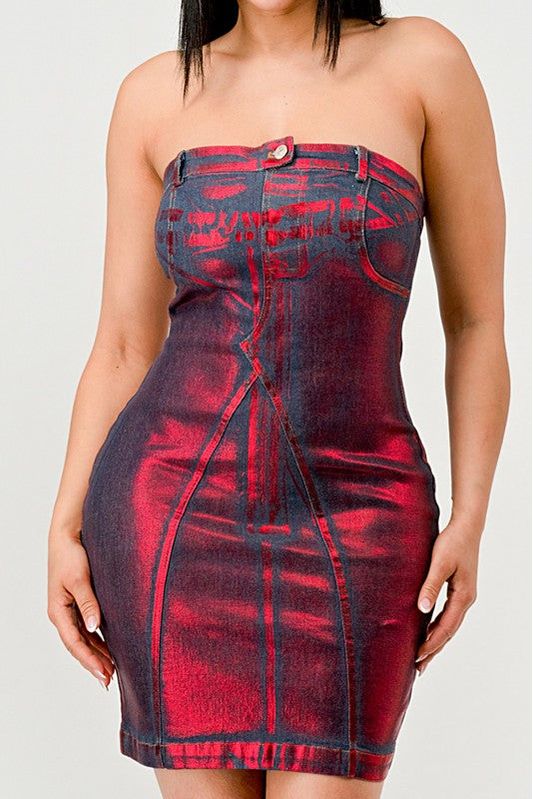 Crimson Temptation Denim Mini Dress-Slay Eclectic