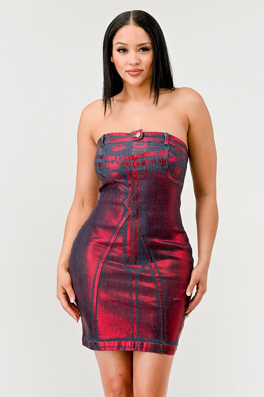 Crimson Temptation Denim Mini Dress-Slay Eclectic