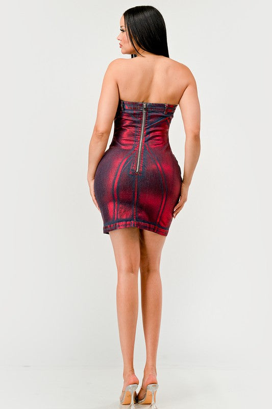 Crimson Temptation Denim Mini Dress-Slay Eclectic