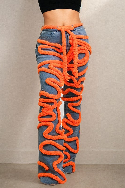 Vibrant Twist Denim Statement Jeans-Slay Eclectic