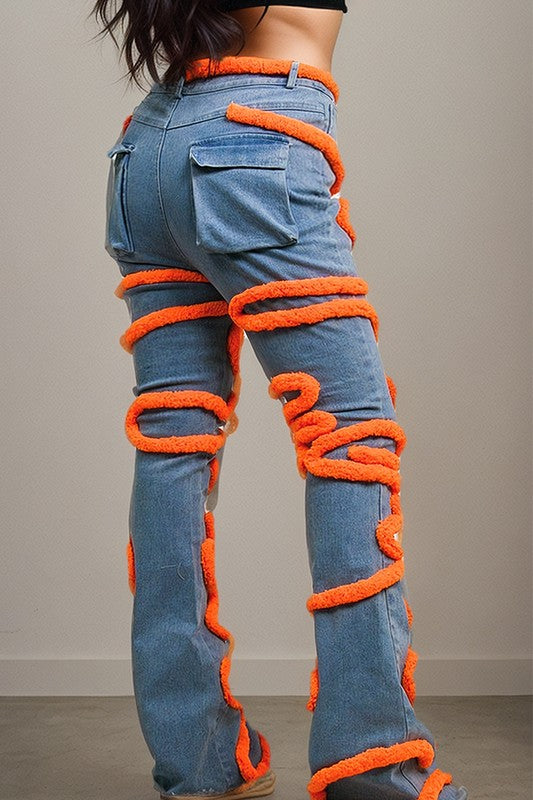 Vibrant Twist Denim Statement Jeans-Slay Eclectic