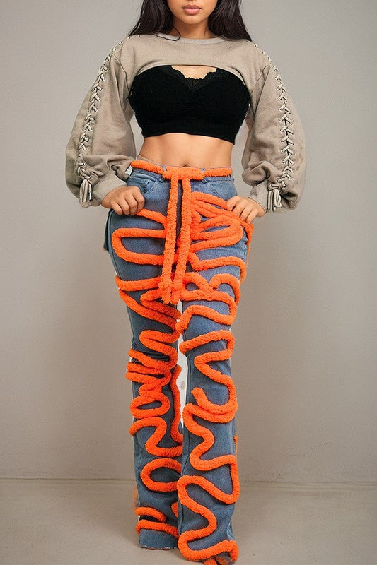 Vibrant Twist Denim Statement Jeans-Slay Eclectic