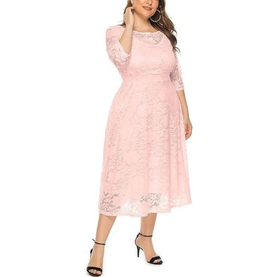 Eternatastic Women's Floral lace Plus Size Midi Dress - Pink