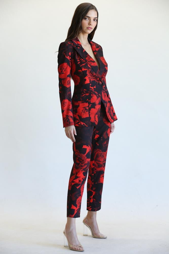 Vibrant Rose Blazer & Tapered Pant Ensemble