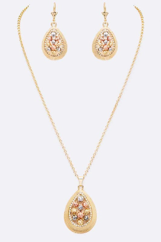 Glimmering Teardrop Crystal Jewelry Set - 4 Pieces of Elegance