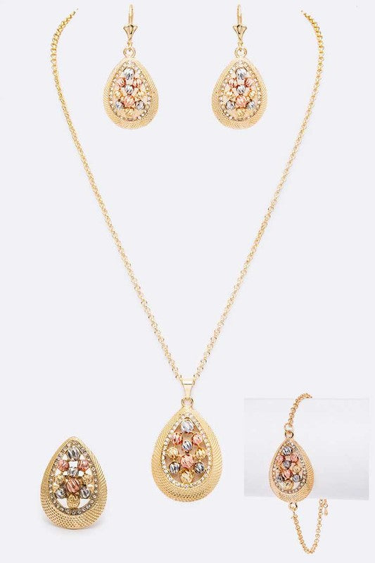 Glimmering Teardrop Crystal Jewelry Set - 4 Pieces of Elegance