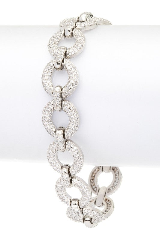 Glamorous CZ Link Bracelet with 18K Gold Finish