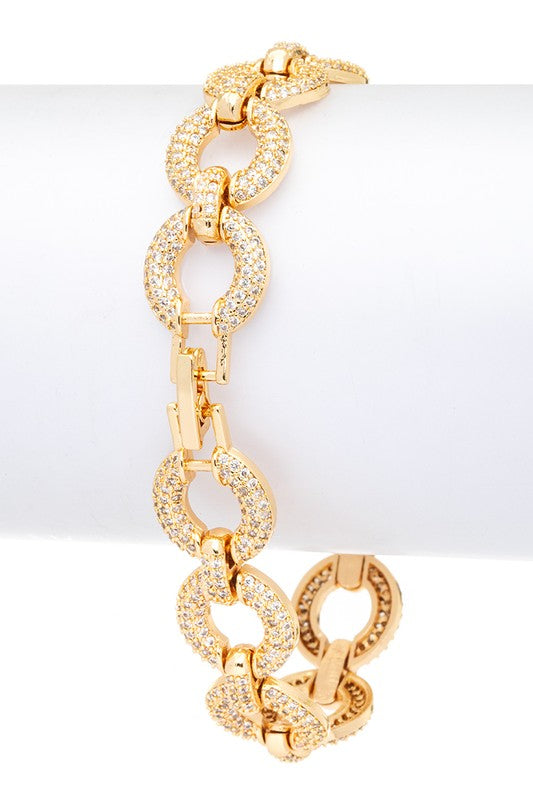 Glamorous CZ Link Bracelet with 18K Gold Finish