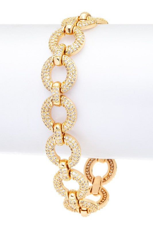 Glamorous CZ Link Bracelet with 18K Gold Finish