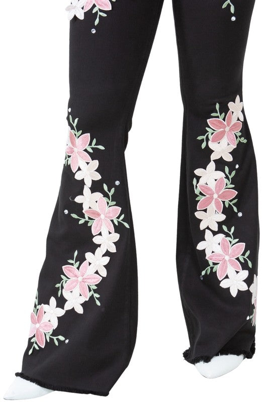 High Rise Frayed Hem Rhinestone Bell Bottoms-Slay Eclectic