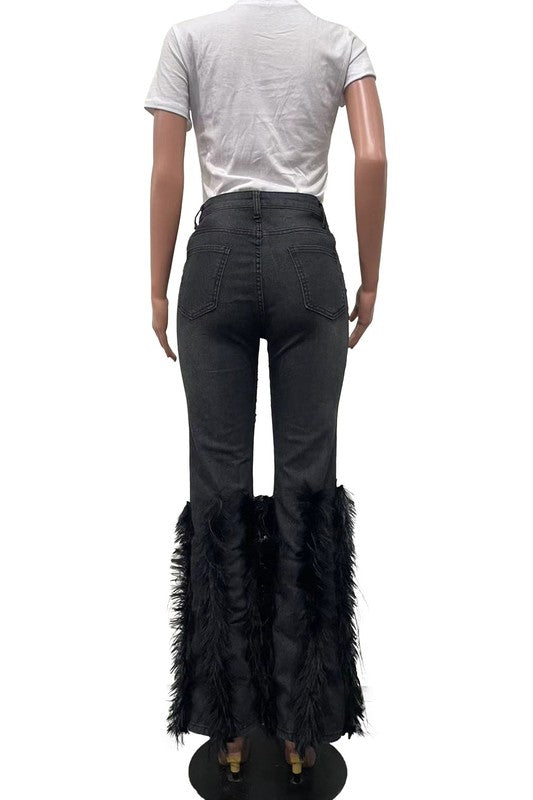 Chic Feather-Embellished Women's Denim Jeans-Slay Eclectic