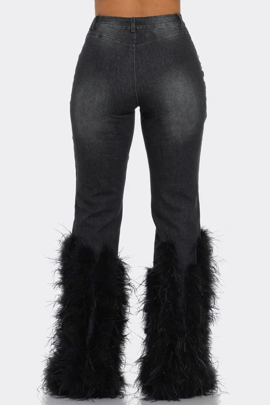 Chic Feather-Embellished Women's Denim Jeans-Slay Eclectic