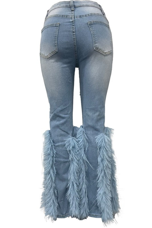 Chic Feather-Embellished Women's Denim Jeans-Slay Eclectic