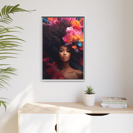 Vibrant Floral Matte Canvas Wall Art Framed Portrait of Beauty AI Art