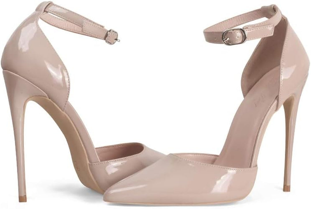 High Heels, Women Pumps D'Orsay Ankle Strap Pointed Toe Stiletto Heels Party Wedding Shoes Nude 6