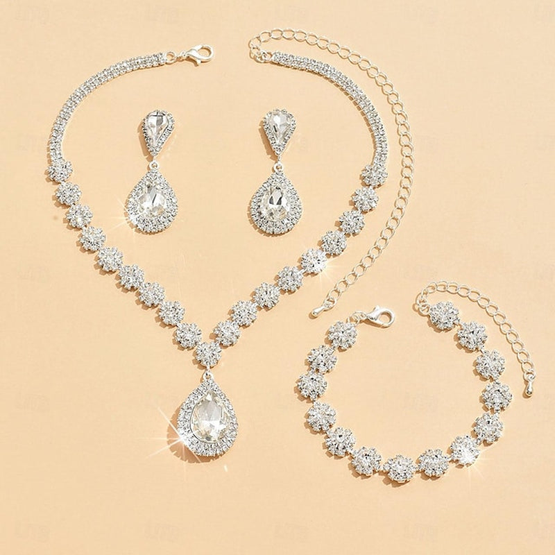 Jewelry Set 4Pcs Rhinestone Alloy Earrings Necklace Bracelets Women'S Elegant Stylish Simple Geometrical Geometric Jewelry Set for Anniversary Wedding Guest Special Occasion