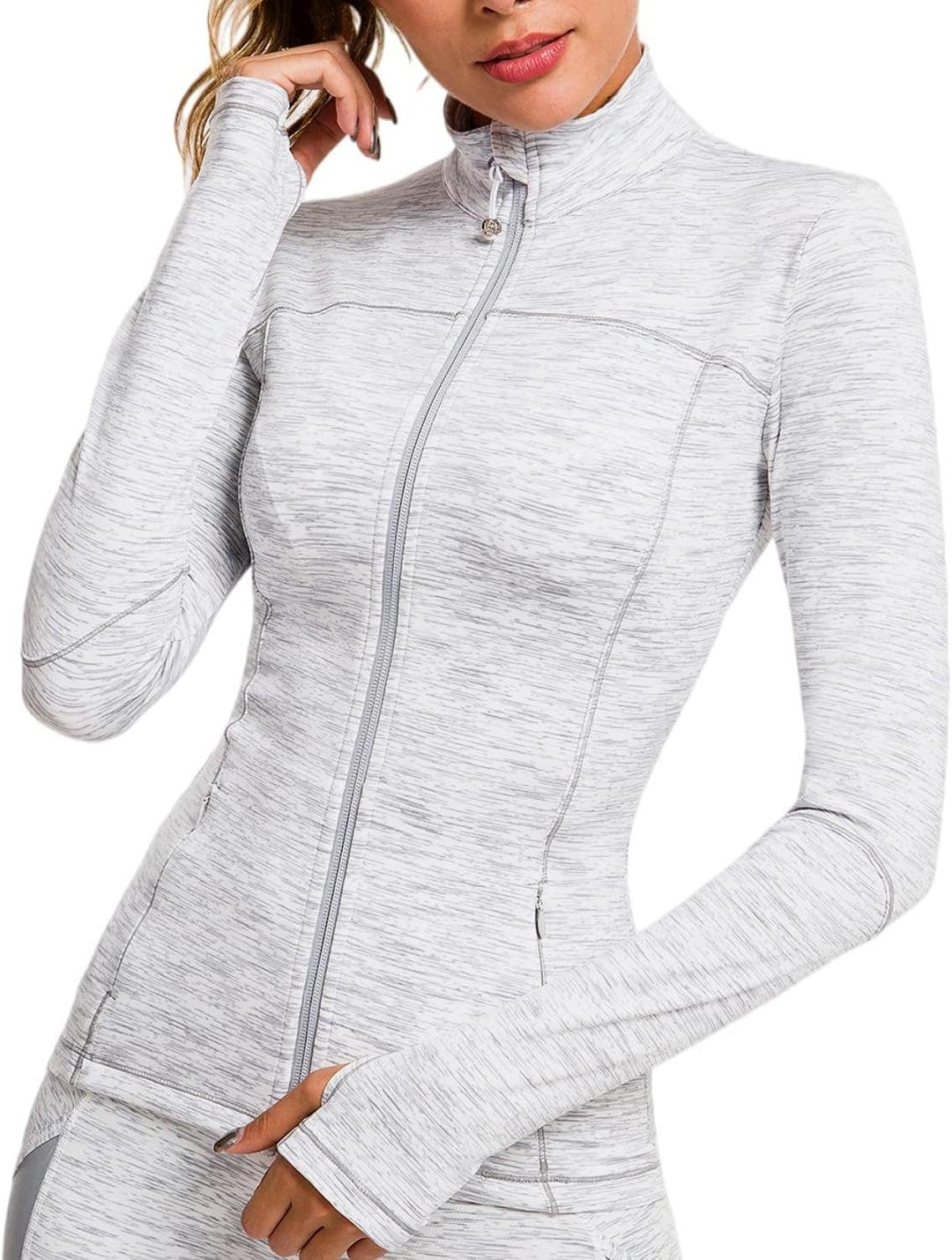 Fleecy Fitness Jacket for Women - Lightweight Full Zip Athletic Layer with Pockets and Thumb Holes-Slay Eclectic